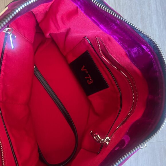V°73 Magenta Velvet Satchel with Black Braided Handles – Made in Italy - Picture 3 of 6